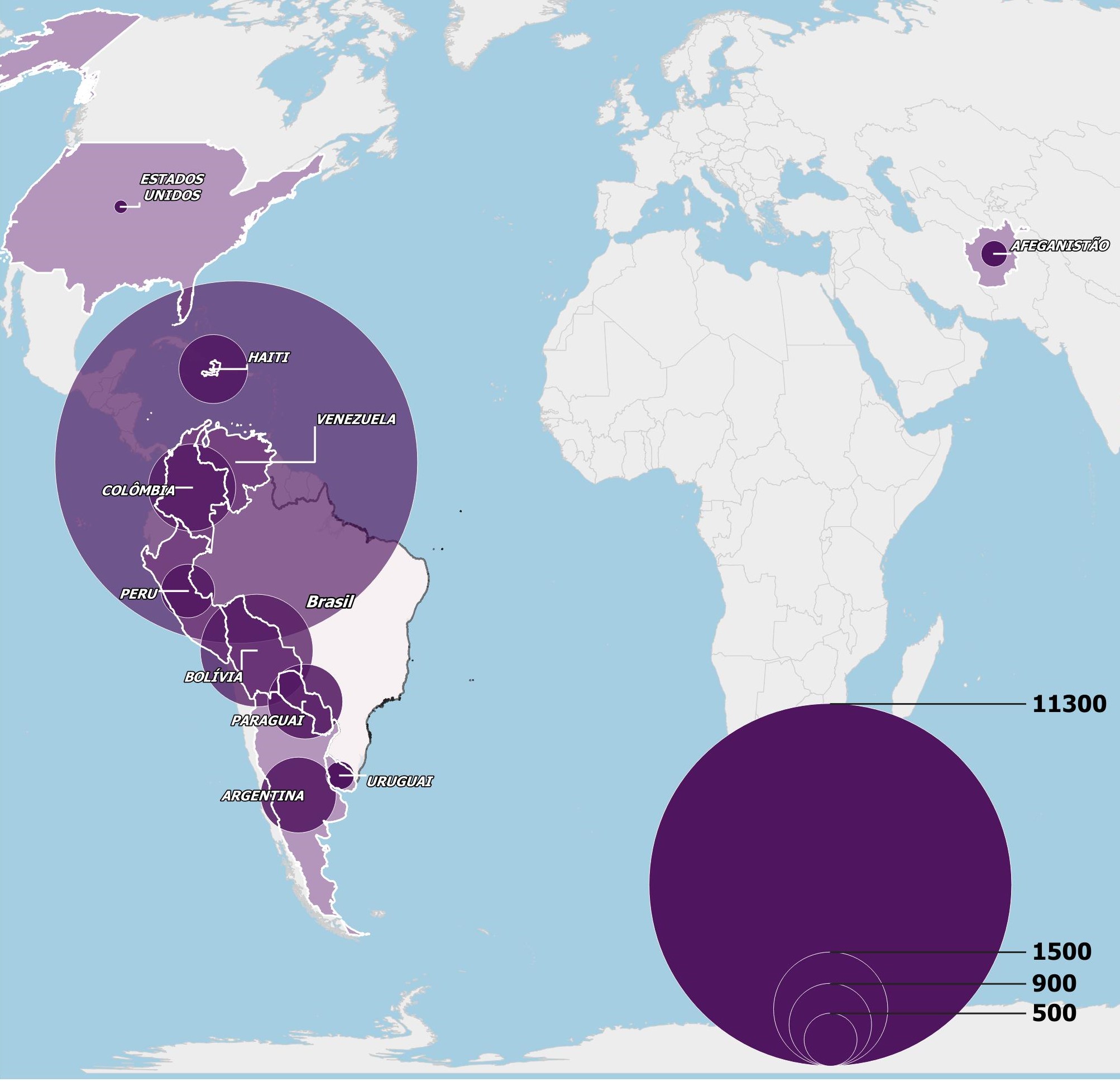 Número de registros de migrantes segundo principais países de nascimento Brasil março de 2023